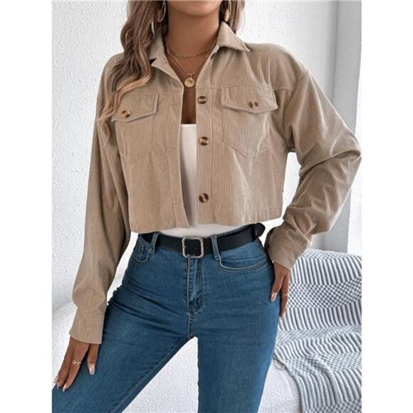 Corduroy Button-Up Dropped Shoulder Jacket - Picture 16 of 16